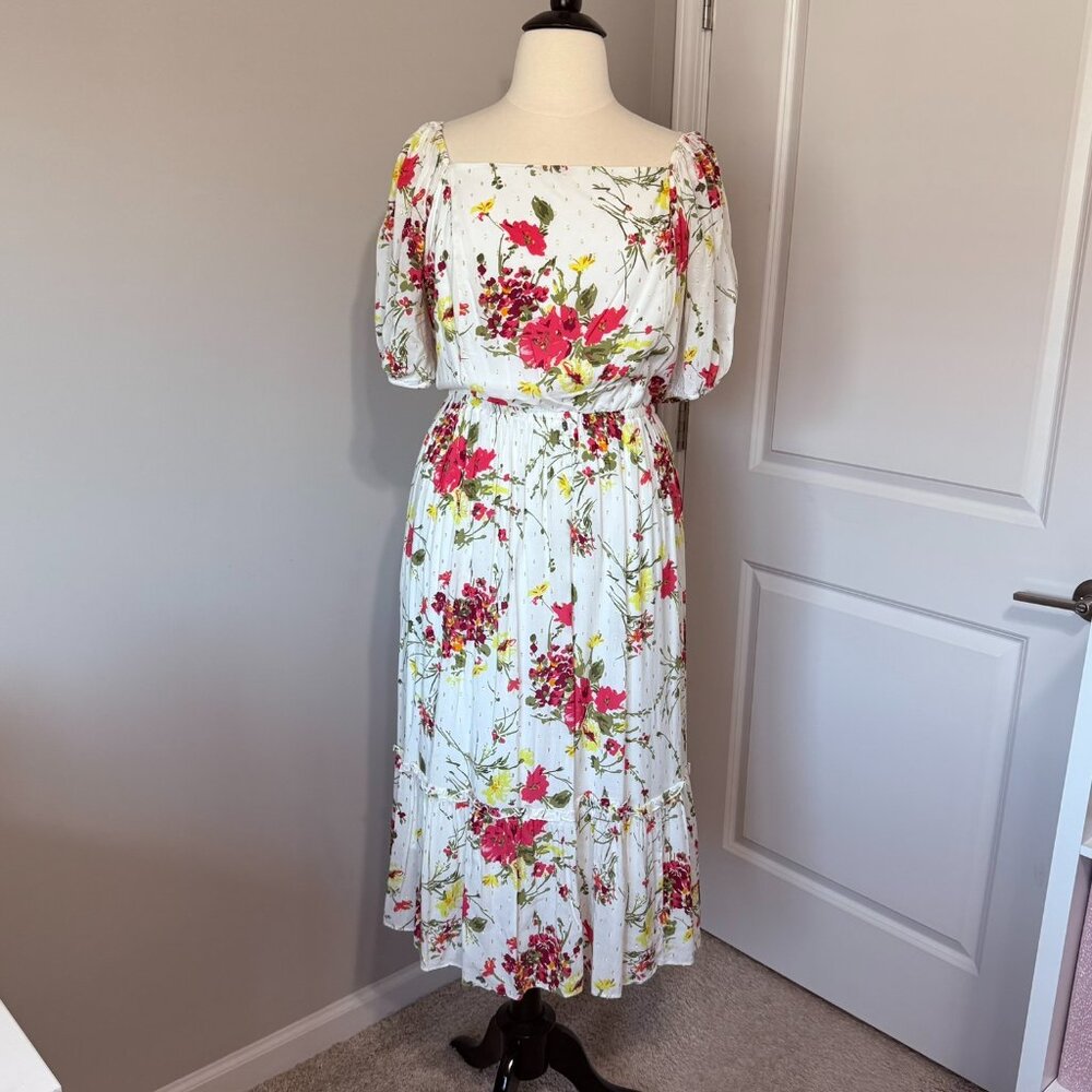 Lane Bryant White Floral Print Smocked Midi Dress – Size 24